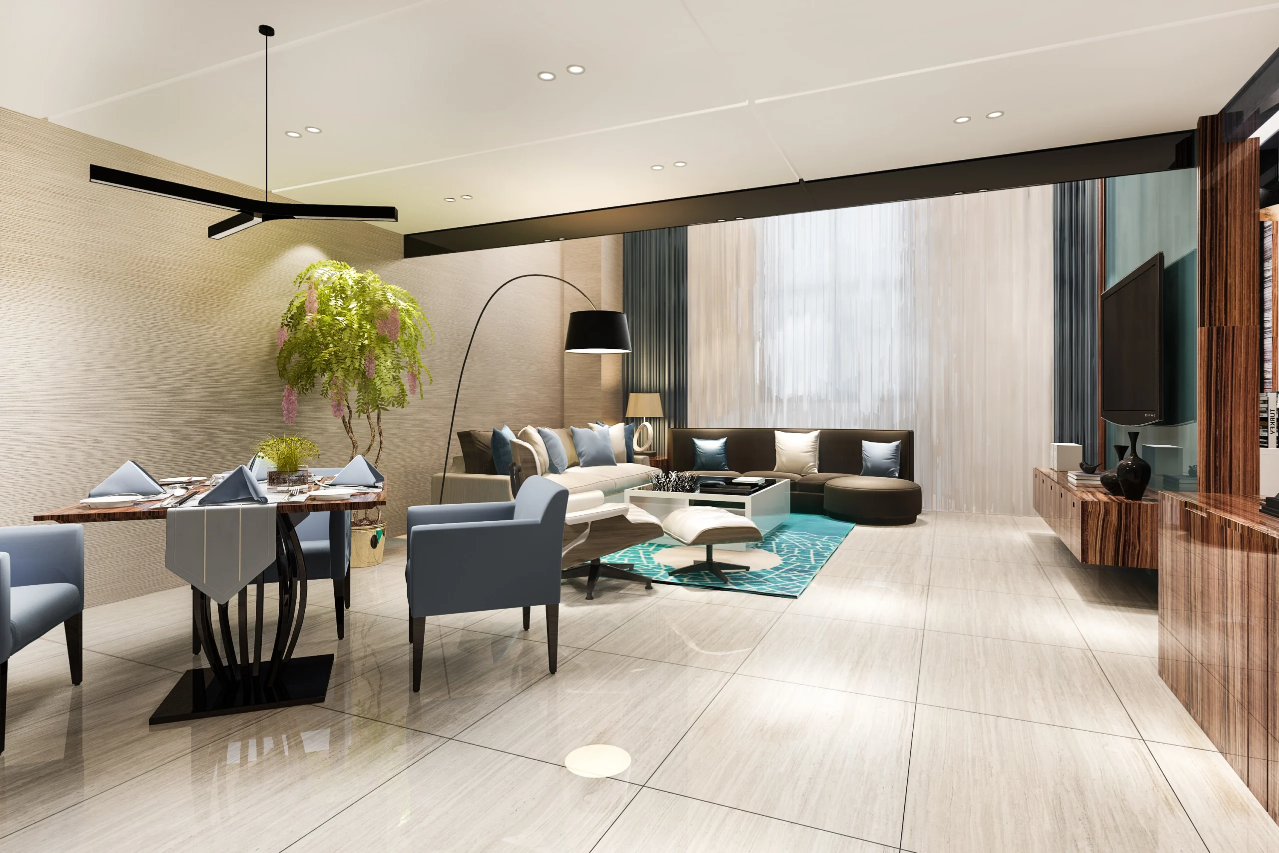 3d rendering modern dining room living room with luxury decor 1 scaled 1