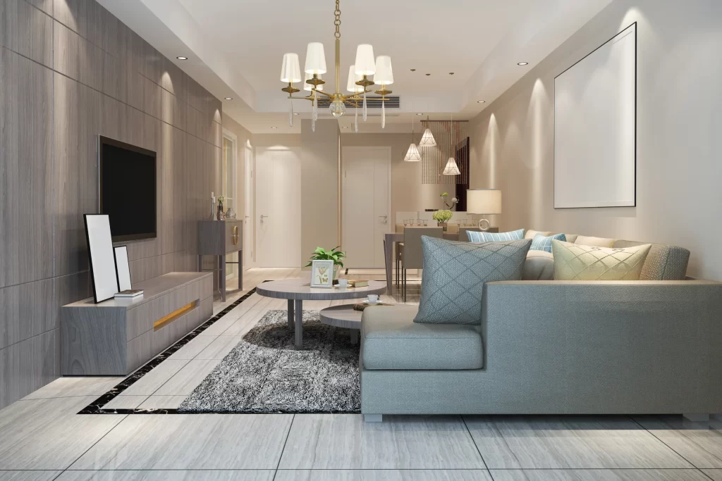 3d rendering loft luxury living room with shelf near dining table scaled 1